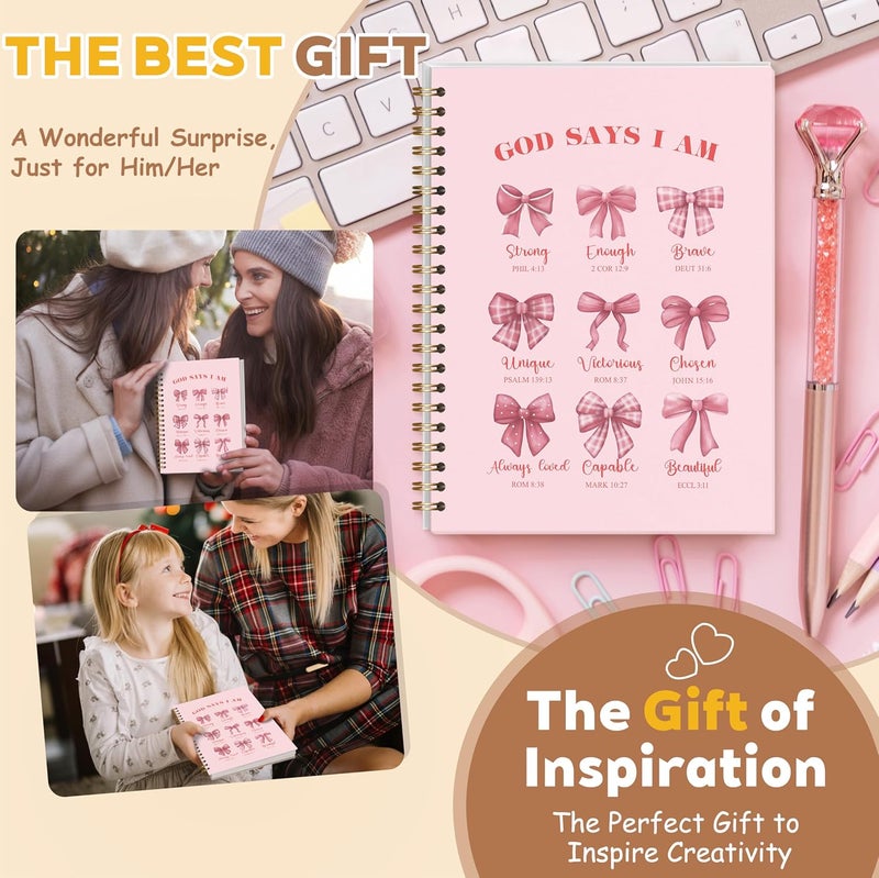 KIDEAR Christian Journal for Women, Prayer Notebook for Bible Study Notes,Cute Pink Bow Faith Journal,Coquette Preppy Christian Gifts for Teen Girls,Church Note Bible Study Supplies - A09 - Image 4